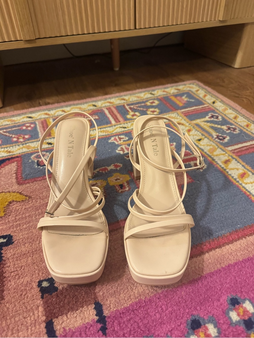Nude Strappy Block Heel Sandals